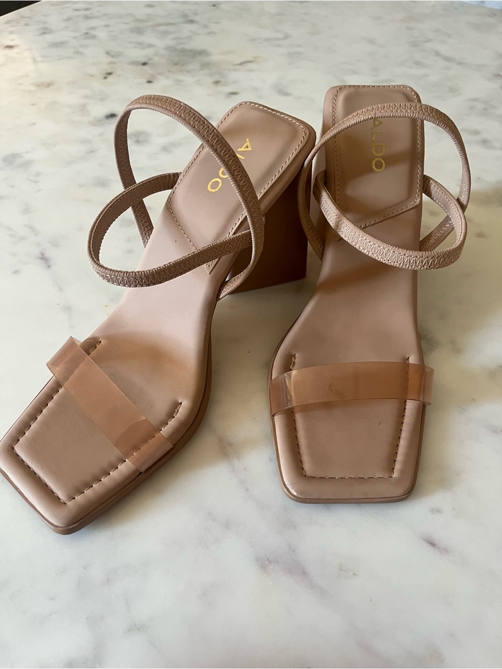 Aldo Blush Tan Strappy Block Heel Sandals - Sz 7